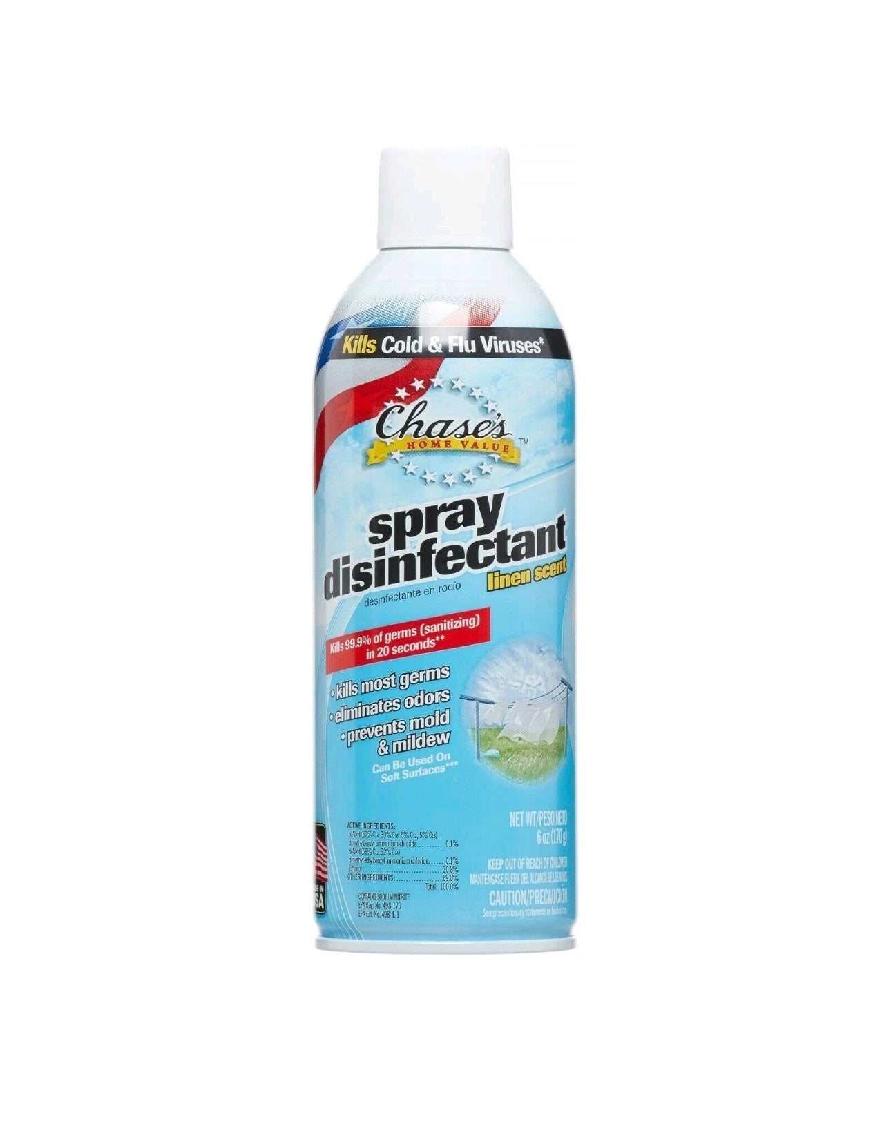 Chase's Spray Disinfectant 6oz Linen Scent Kills Virus stash can storage